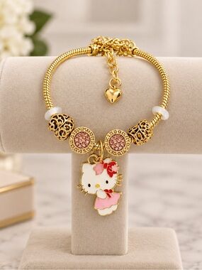 Hello Kitty Gold-Plated Pink Enamel Charm Bracelet